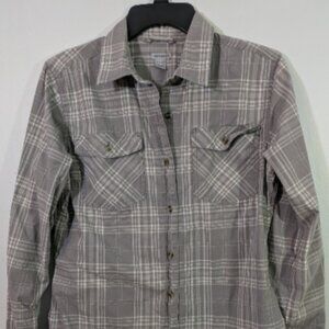 Carhartt Shirt Women’s M Gray Plaid Button Up Roll Tab Long Sleeve Collared